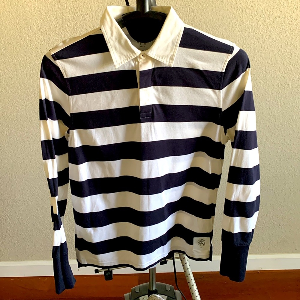 Black Fleece Navy & White Striped Rugby Shirt. 100% Cotton. Premium.